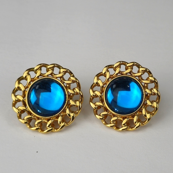 Monet Jewelry - Monet Blue Lucite Moonstone Style Gold Tone Clip On Earrings